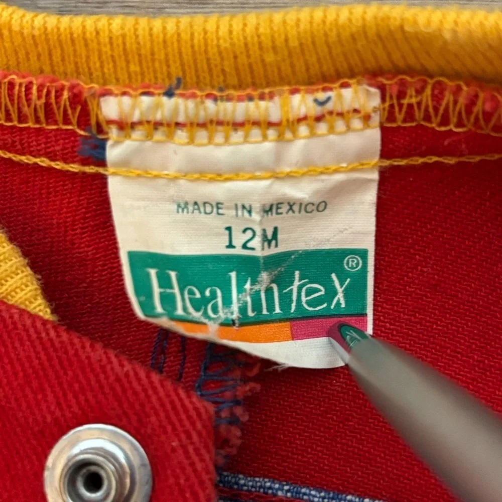 Healthtex Vintage 90s Denim Romper Primary Colors Snap Front Unisex 12 Months